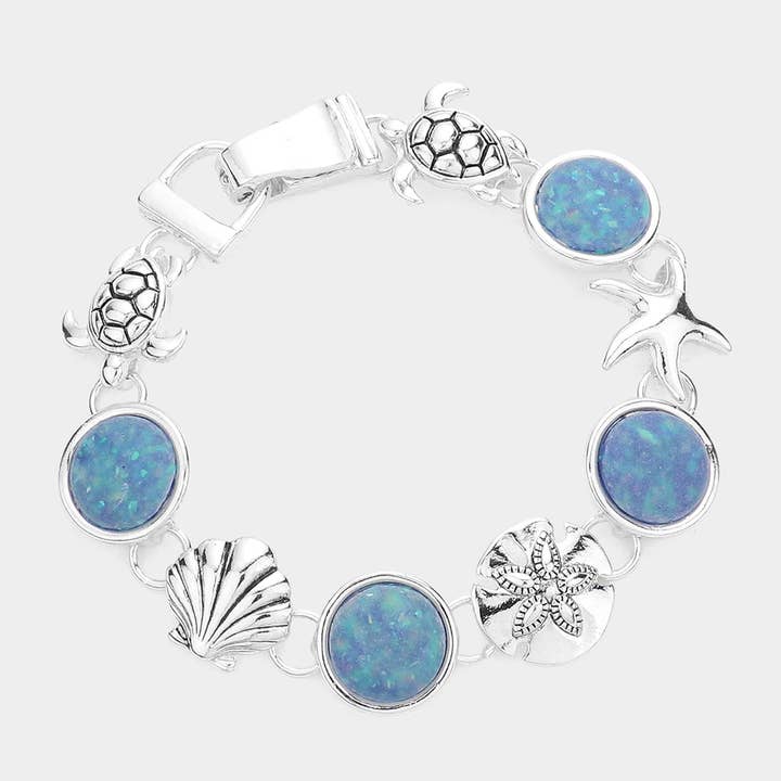 Sensibling Corp. - Wholesale Charm/Dangle Bracelet - Sea Glass Embossed Metal Sea Life Magnetic Link Bracelet
2