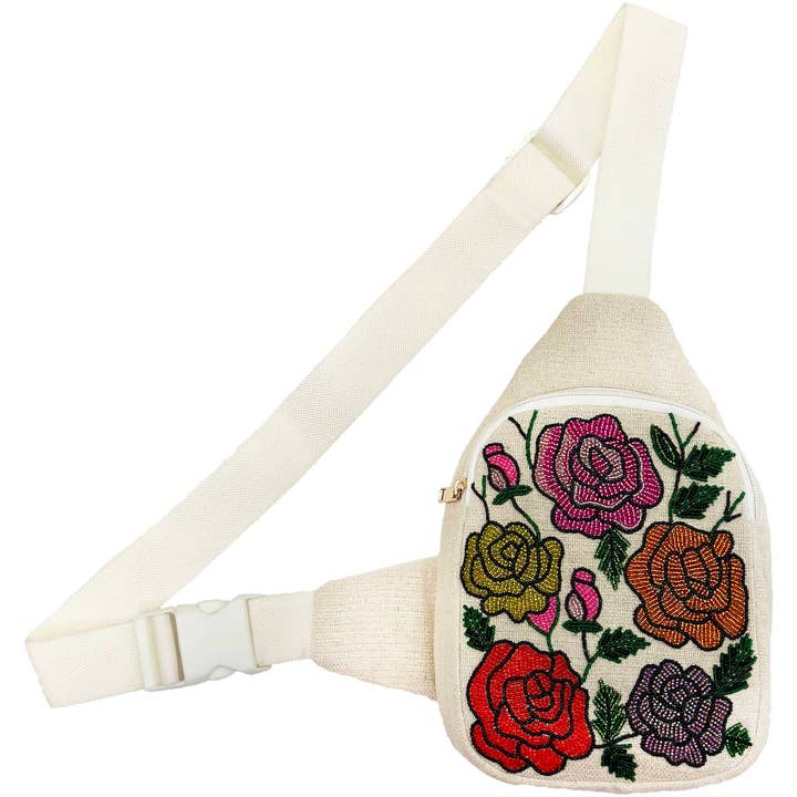 Handmade Floral Beaded Fanny Pack for wholesale by Pizzazz, Inc.