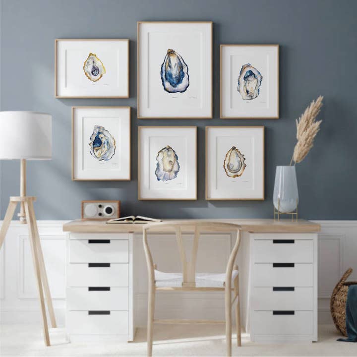 Melissa Dayton Art and Design - Wholesale Art Print - Oyster Fine Art Prints- set 6-framed