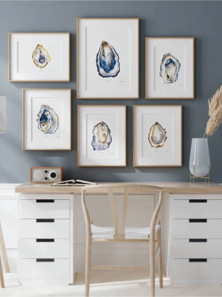 Oyster Fine Art Prints- set 6 (unframed) for wholesale by Melissa Dayton Art and Design
