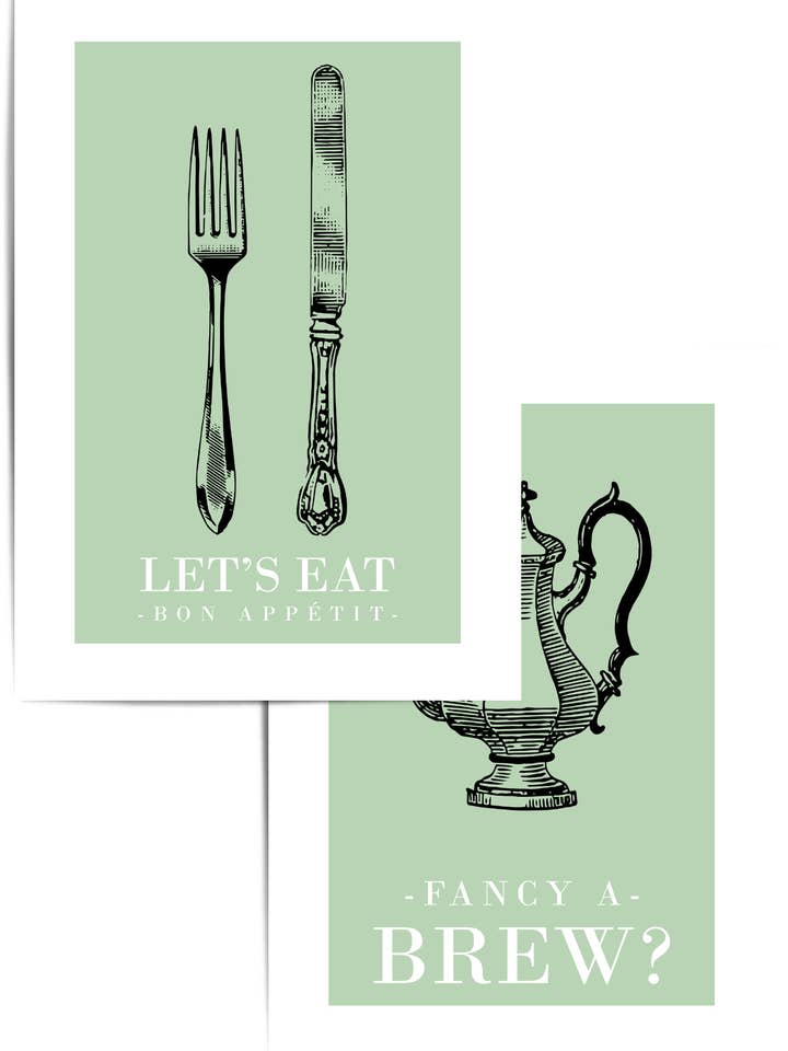 Sæt med 2 grønne bondegårdskøkken vægkunst for engroshandel hos THE WALL HABITAT