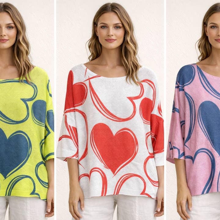 House of Marcel Apparel - Wholesale T-Shirt - Women's - Hearts Graphic Linen Tee0