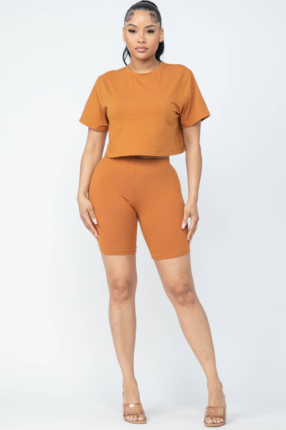 Boswell - Wholesale Top & Short Set (NOT Loungewear) - Women's - Biker Short Set With Short Sleeve Crop1