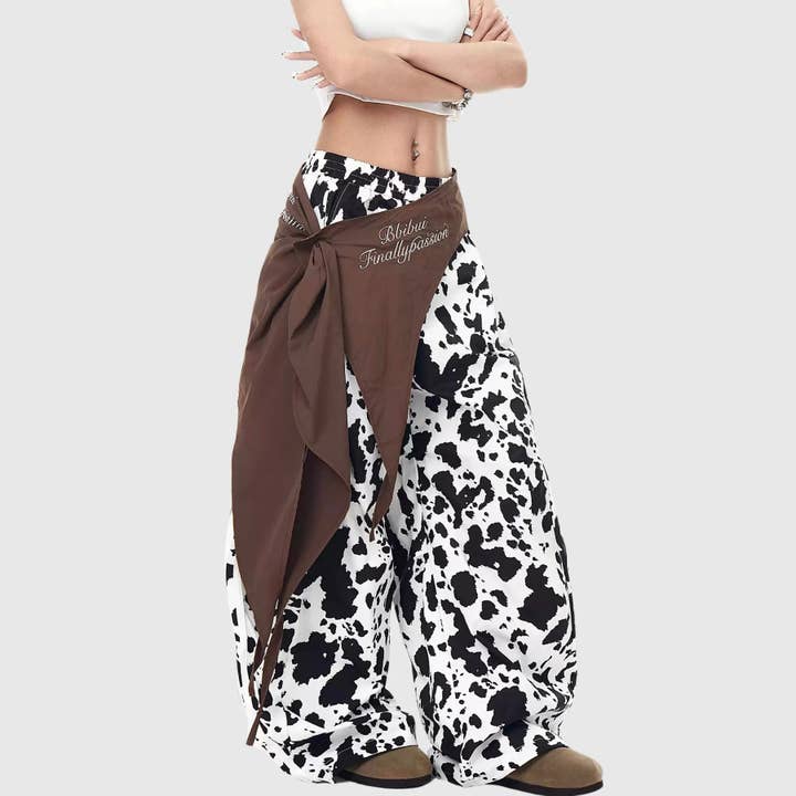 2025 NEW Striped Cow Print Parachute Pants Casual Chic for wholesale by Marayn