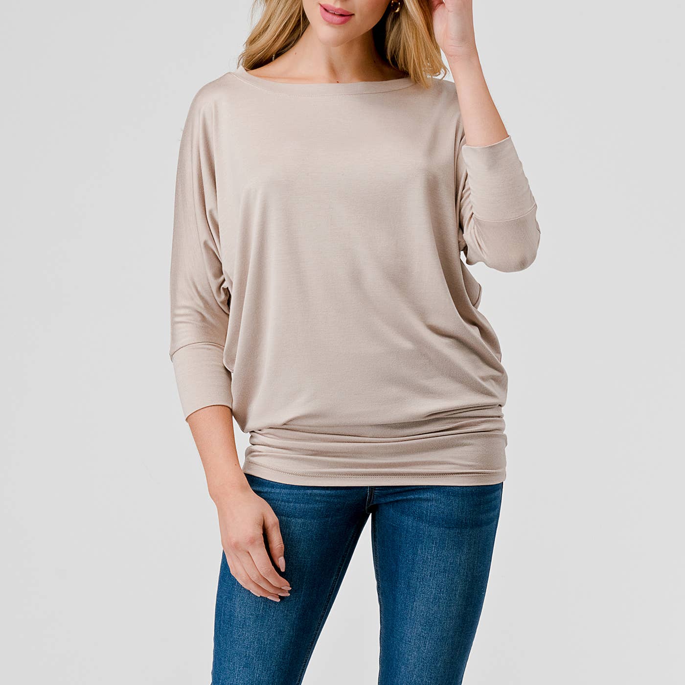 Heimious - Wholesale Knit Top - Women's - 3/4 Dolman Sleeve Round neck Modal Jersey  Top, 2503111