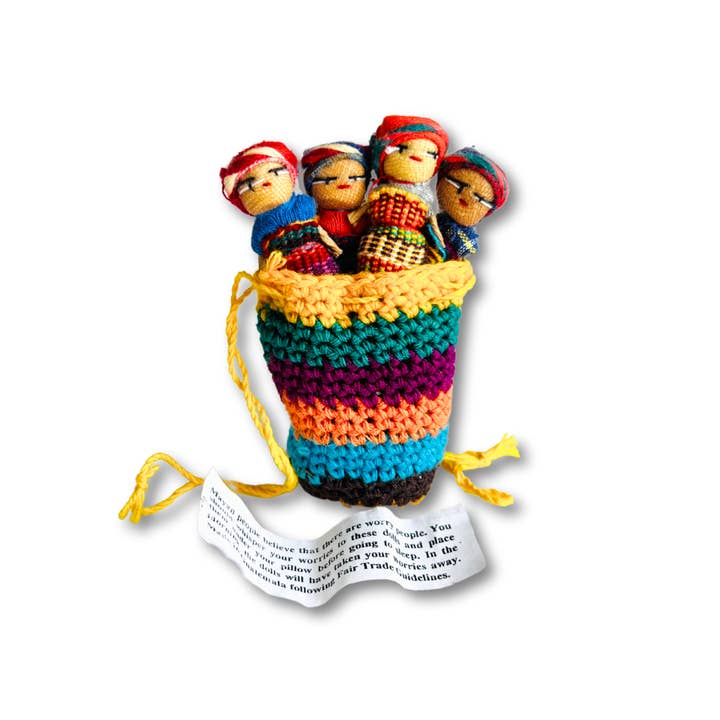 Lumily - Vente Poupée – enfant - Worry Poupée Crochet Pochette avec Quatre Poupées - Guatemala