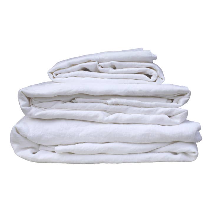 Linen Flat Sheet – King – White with Dot Hemstitch for wholesale by LinenCasa