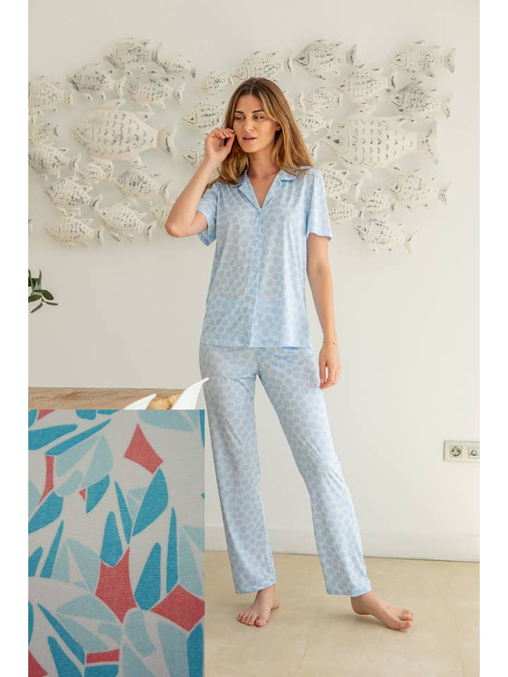 Mitjans – wholesale Sleepwear set – Women's – Short Sleeve Shirt Pajamas Long Pants