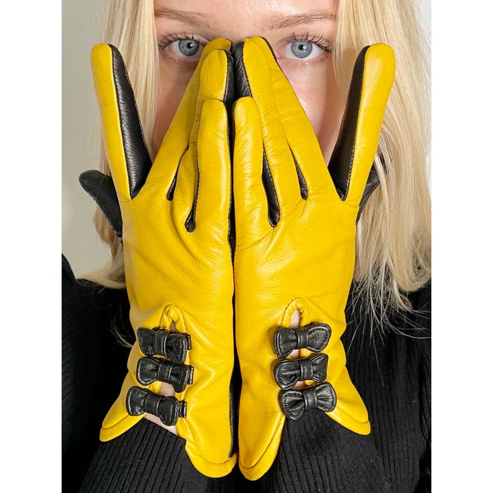 Lola Ramona - Wholesale Gloves - Women's - Gloves Betty Bow - Curry/Black2