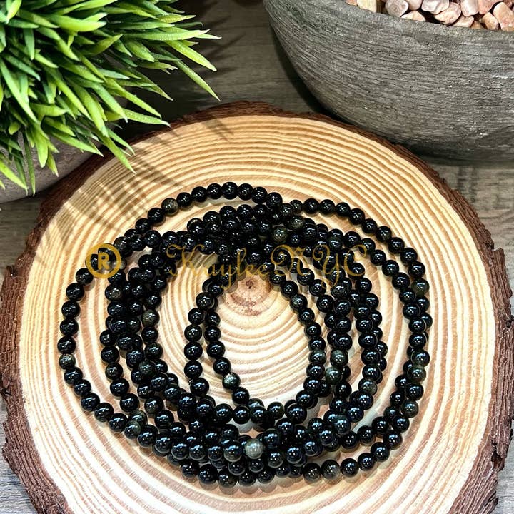 KayleeNYC - Wholesale Beaded Bracelet - Natural Gold Sheen Obsidian 4mm 7.5” Cry
