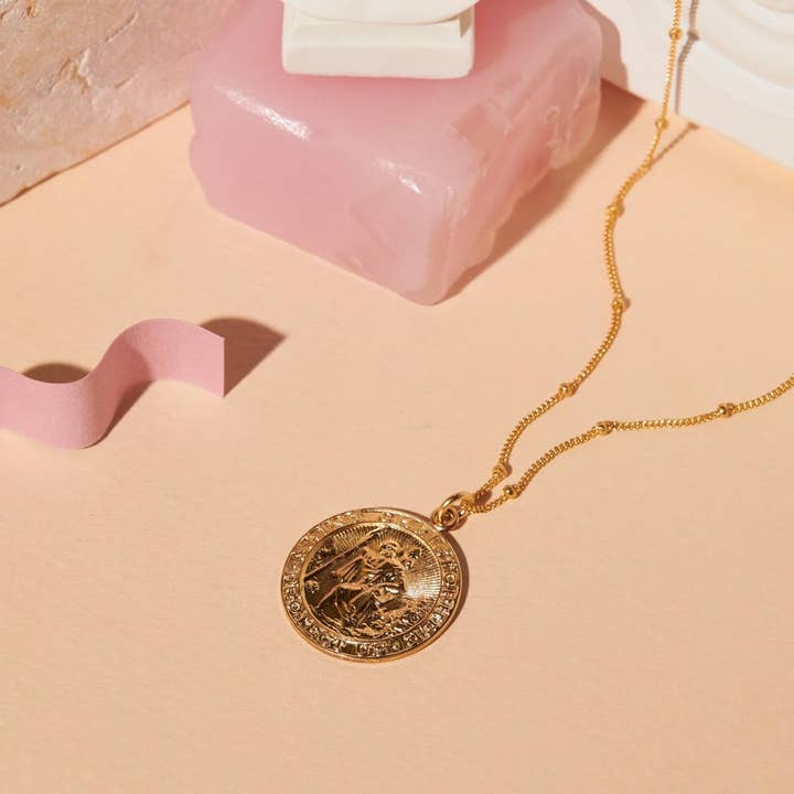 Saint Christopher Disc Necklace for wholesale by Ofina Jewelry