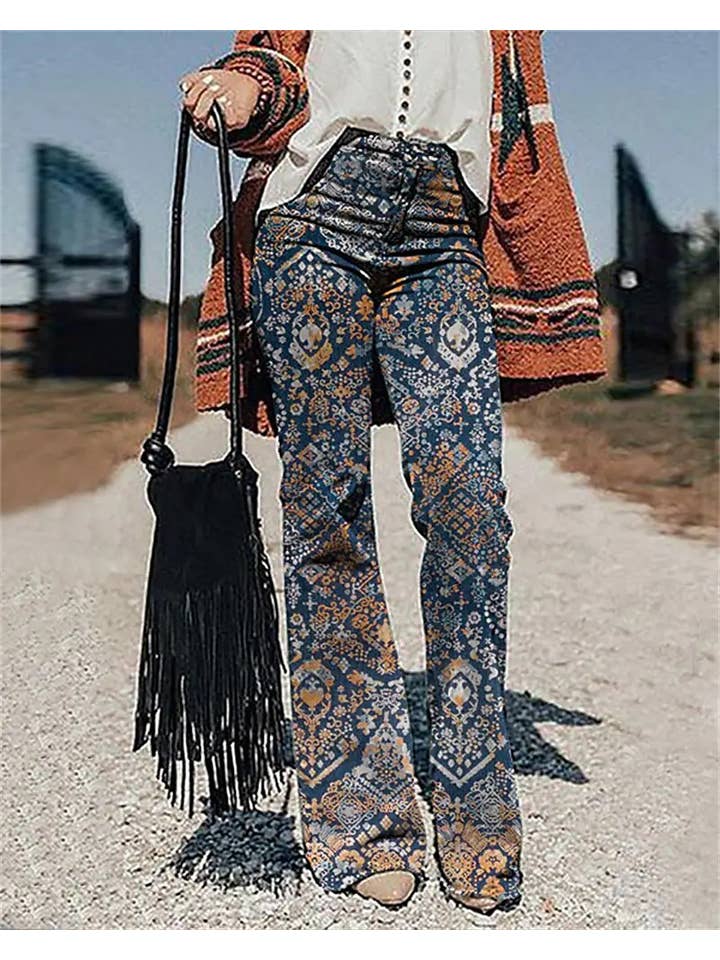 Tourtiwi - Wholesale Pants - Women's - Women's 3D Printed Wide Leg Casual Trousers Flared Pants