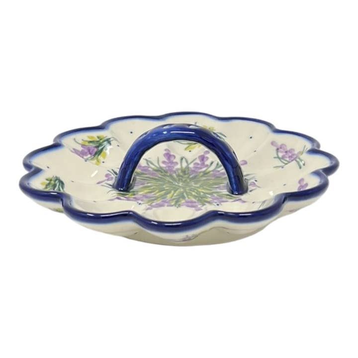 Plate, Round, Egg Plate, With Handle, 9.5", WR (WR19B) in "Lavender Fields" by W.R. Ceramika | WR19B-BW4 for wholesale by Polish Pottery Outlet