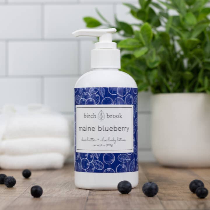 Maine Blueberry Hand and Body Lotion 8 oz for wholesale by Birch Brook Soaps