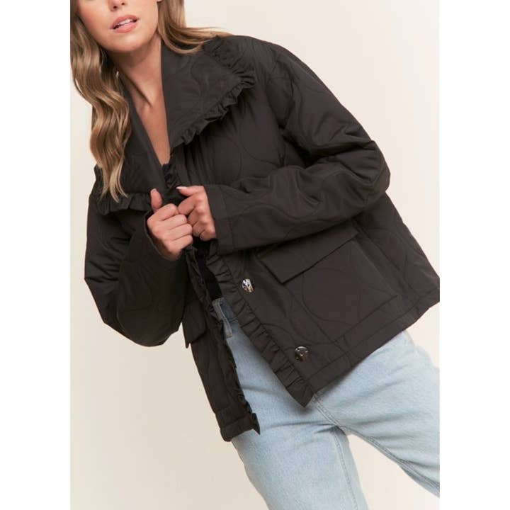 9845 Gewatteerde Losvallende Jas met Gerafelde Rand voor wholesale door Coloring You