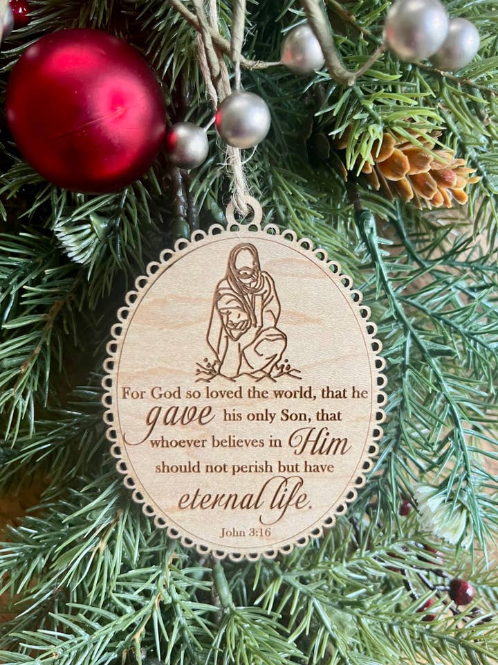 Christelijke Bijbelvers Jezus Houten Kerstornament voor wholesale door Rustic Raleigh