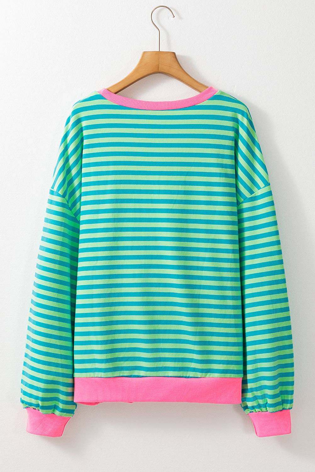 Amaryllis Apparel - Wholesale Sweatshirt - Women's - Stripe Oversized Contrast Trim Pullover Sweatshirt46