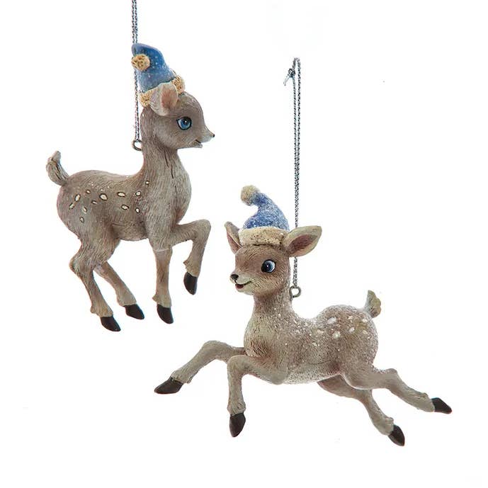 Ornements Vintage Cerf+Chapeau de Père Noël Bleu 3,5" pour la vente par Kurt S. Adler, Inc.