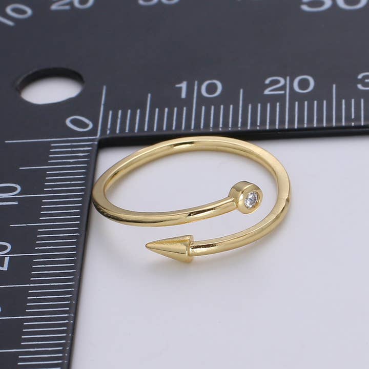 Aim Eternal - Wholesale Single Stone/Solitaire Ring - 1pc Solitaire CZ Arrow 24K Ring, Pendulum Adjustable Gold Cu