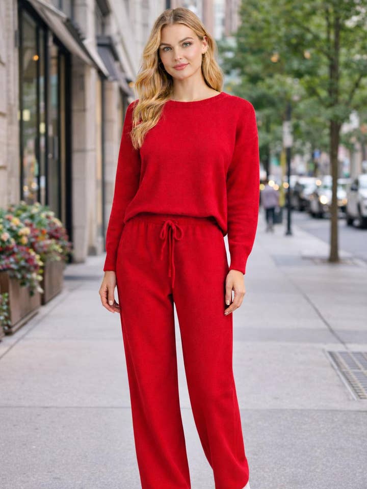 Solid color long sleeve sweater with straight leg pants set for wholesale by Color 5