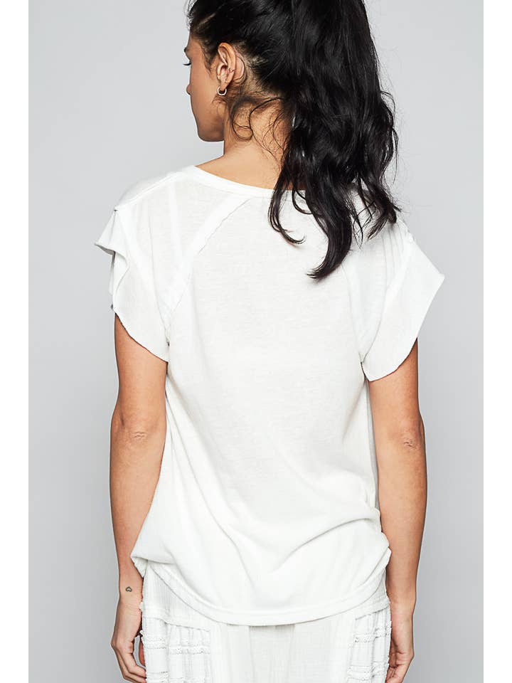 Pol Clothing - Wholesale T-Shirt - Women's - V-neck ruffle short sleeve solid basic cotton top