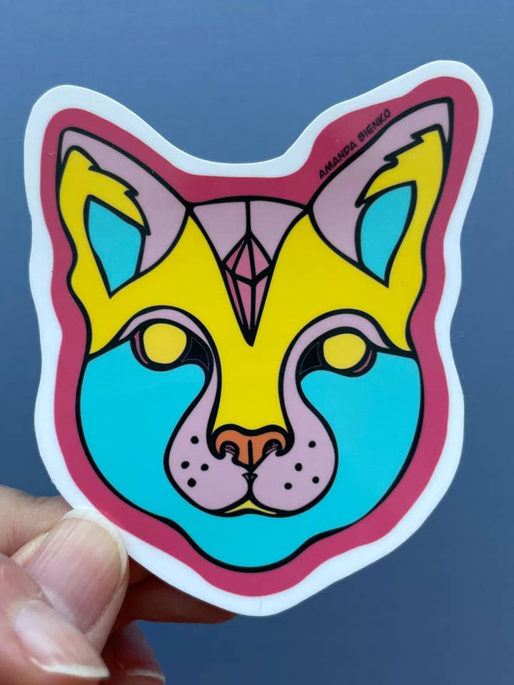 Crystal Quartz Healing Witchy Cat Sticker for wholesale by A.J.B- art goodies