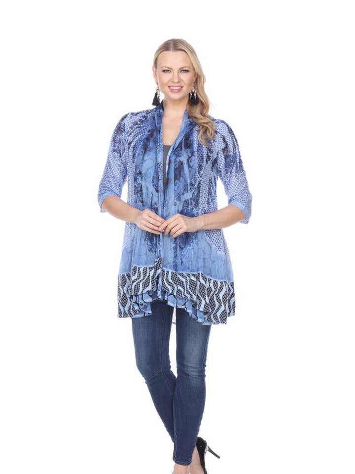 Cardigã rosa frontal aberto azul mais tamanho (KS084C) por atacado de Kamana