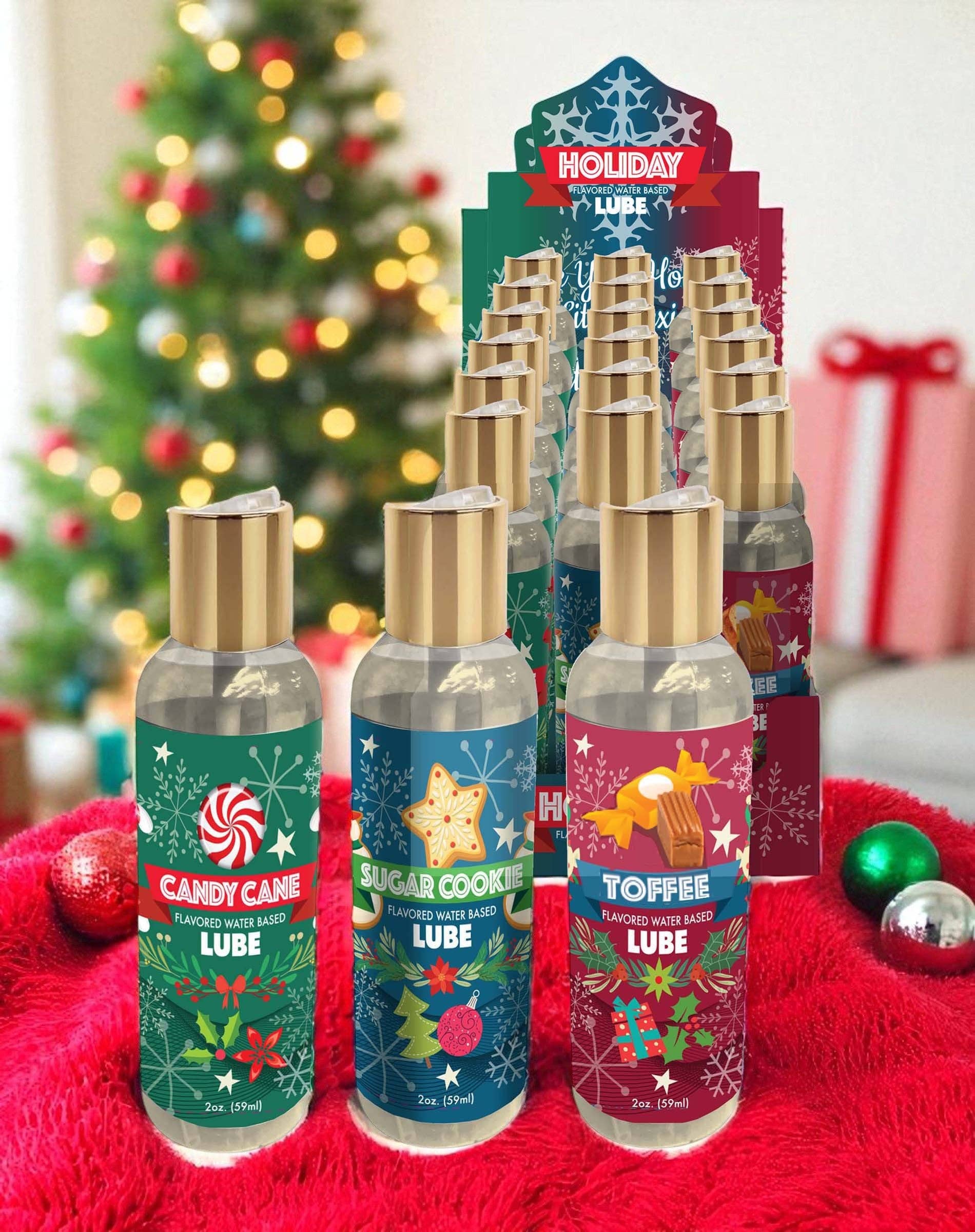 Little Genie Productions - Vendita all'ingrosso Lubrificanti personali - Espositore di Lubrificanti Festivi da 18, 3 Gusti1