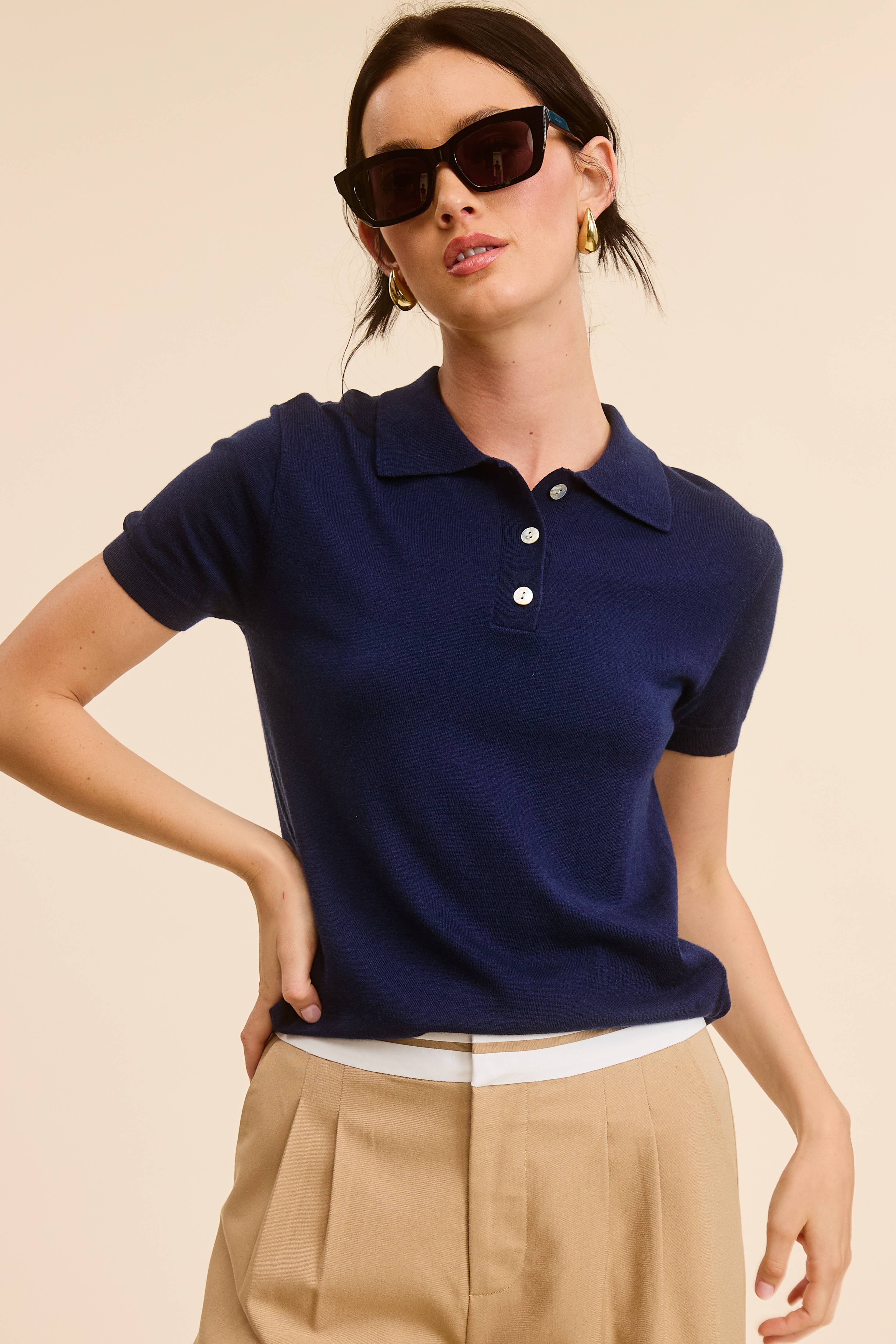 Mimosa - Wholesale Knit Top - Women's - Buttoned Collar Short Sleeve Knit Polo Top13