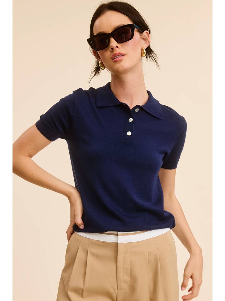 Mimosa - Wholesale Knit Top - Women's - Buttoned Collar Short Sleeve Knit Polo Top13