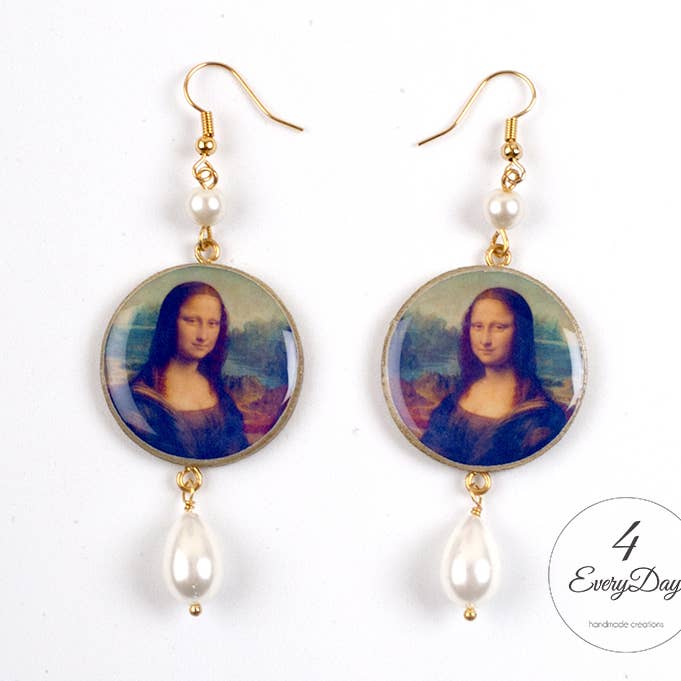 Wood and Resin Earrings - Leonardo da Vinci's Mona Lisa for wholesale by 4everyday Handmade