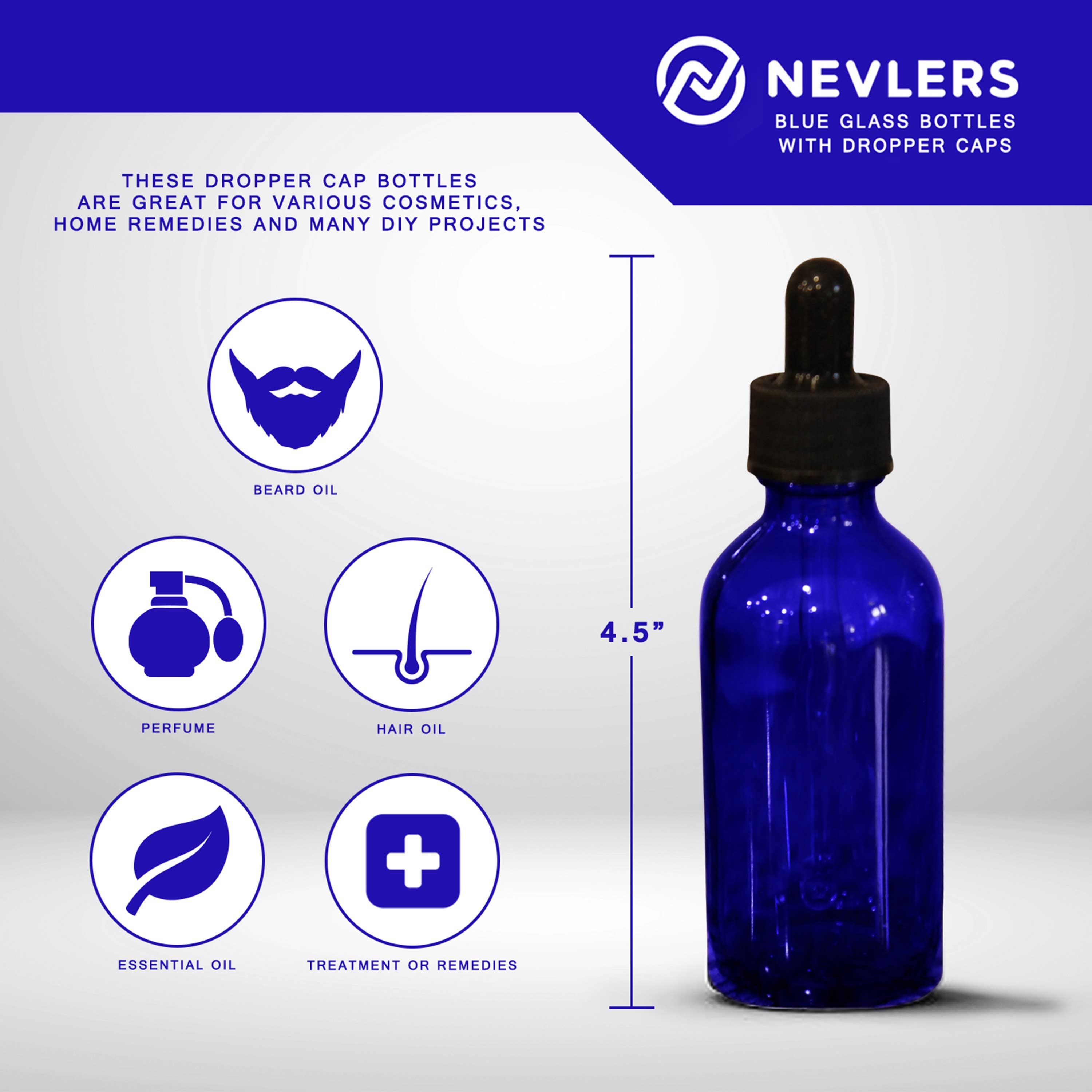 Nevlers - Wholesale Travel Container - Cobalt Blue Glass Dropper Bottles - 2 oz. (Pack of 24)3