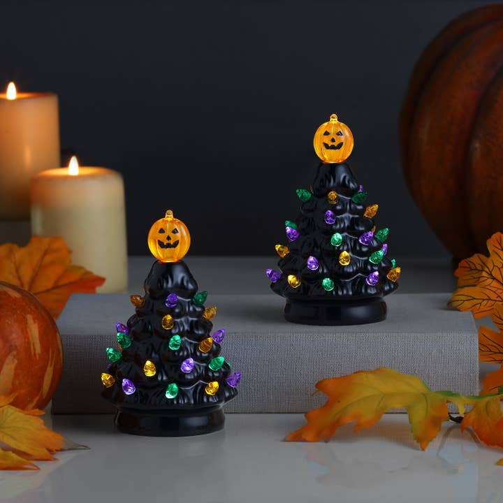 Mr. Christmas - Wholesale Decorative Tabletop Object - Mr. Halloween Set Of 2 Mini Halloween Trees - Black