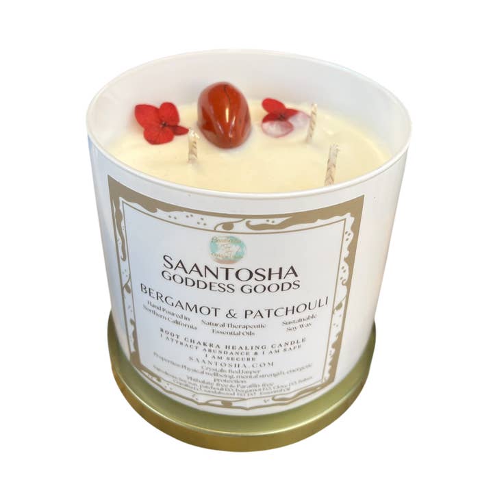 Non-Toxic 16oz Candle with Crystals 3-Wick for wholesale by Saantosha Goddess Goods