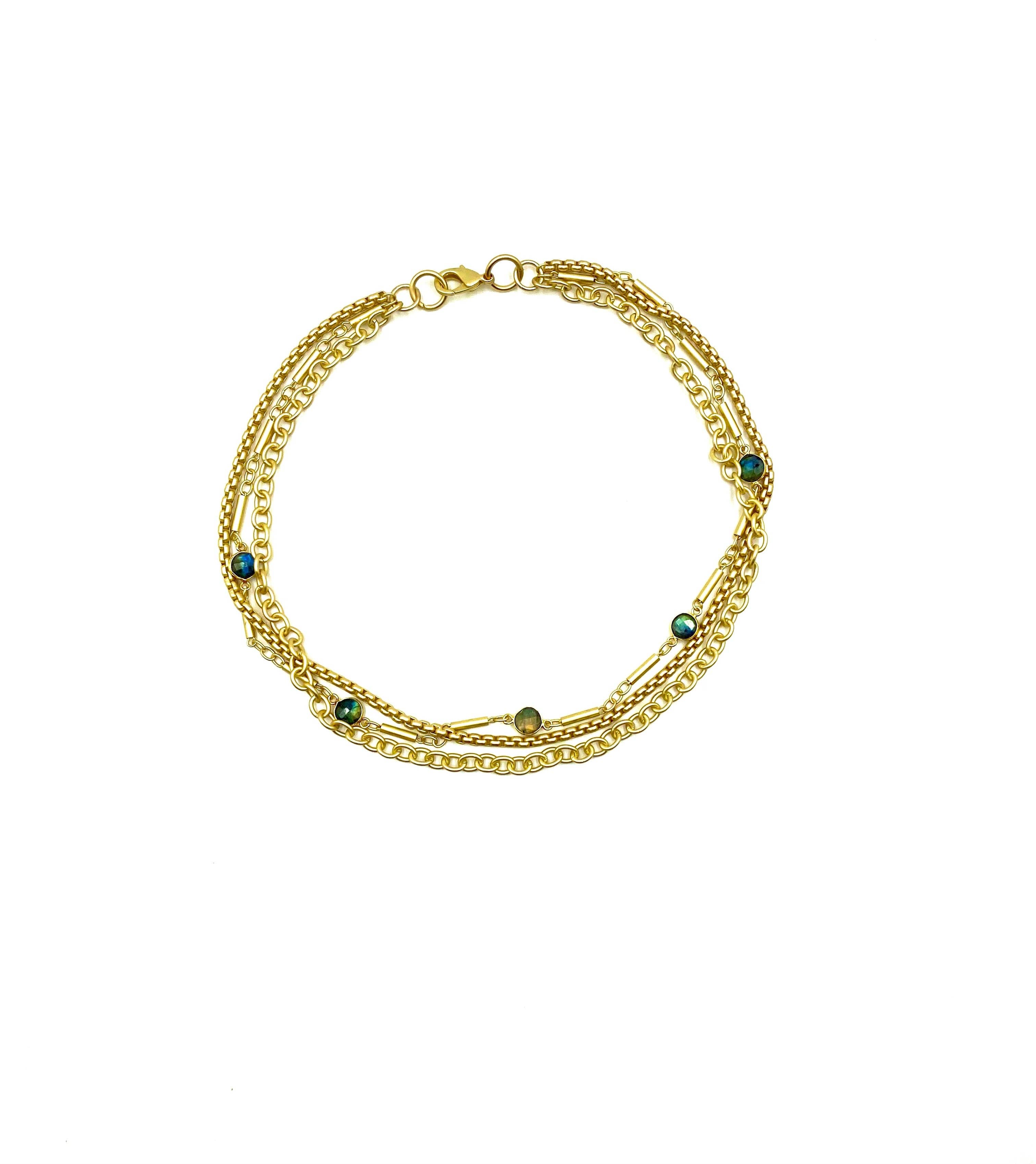 LJ Sonder – wholesale Link & chain necklace – Roxie - Multi-strand necklace including bezel set semi-precious stones