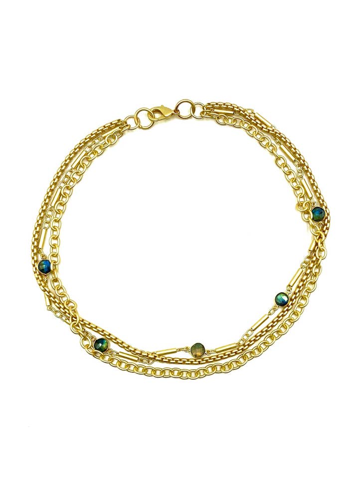 Roxie - Multi-strand necklace including bezel set semi-precious stones for wholesale by LJ Sonder