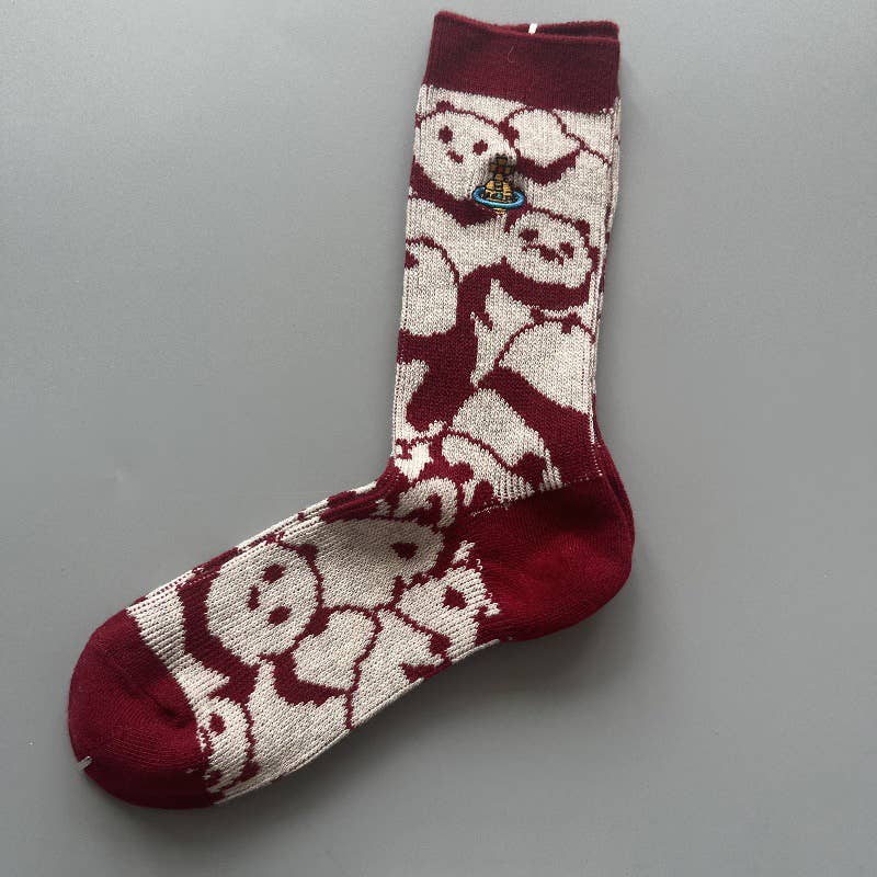 Tourtiwi - Wholesale Socks - Women's - Red Snowflake & Geometric Patterns Christmas Crew Socks28