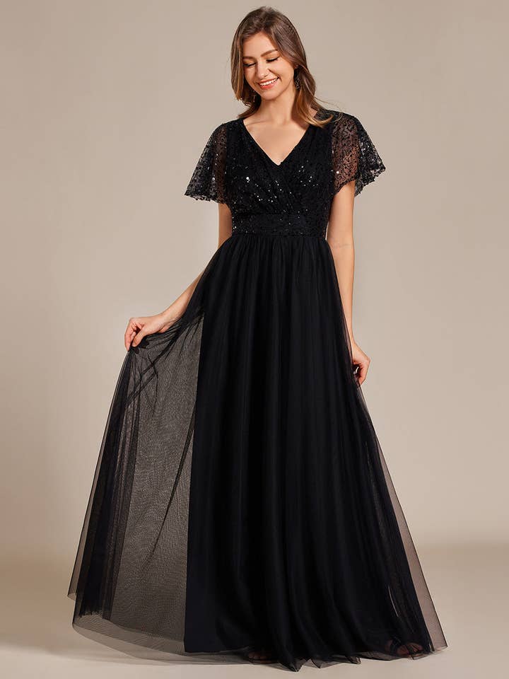Ever-Pretty - Wholesale Gown - Women's - Elegant V Neck A-Line Empire Waist Tulle Dresses