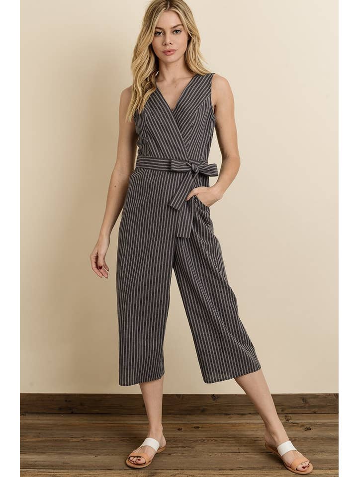 Dress Forum - Wholesale Jumpsuit - Women's - FP3198 Double-Stripe Surplice Cropped Jumpsuit7
