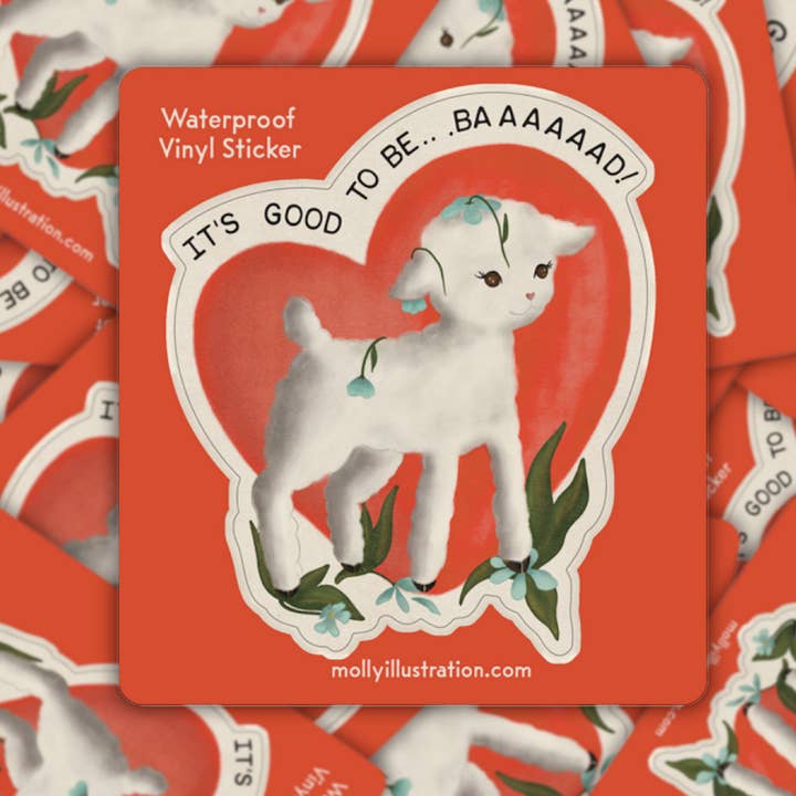 It's Good to be Baaad Lamb Kiss Cut Wasserdichter Vinylaufkleber für den Großhandel von Molly Illustration