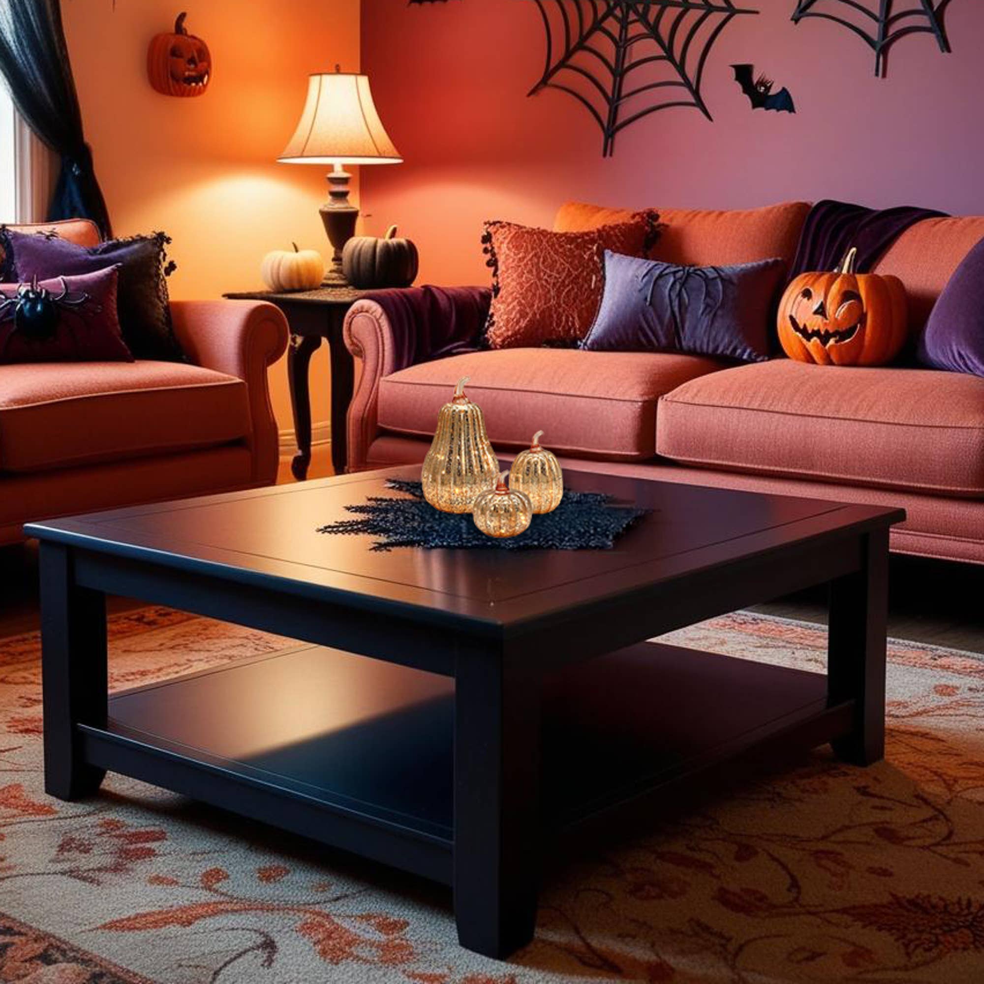 LumaBase - Vente Décorations de table - Citrouilles en verre mercurisé doré à piles - Ensemble de 32