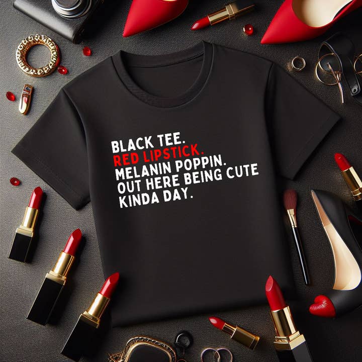 Blackes T-Shirt mit rotem Lippenstift für den Großhandel von The Black Tee Xchange