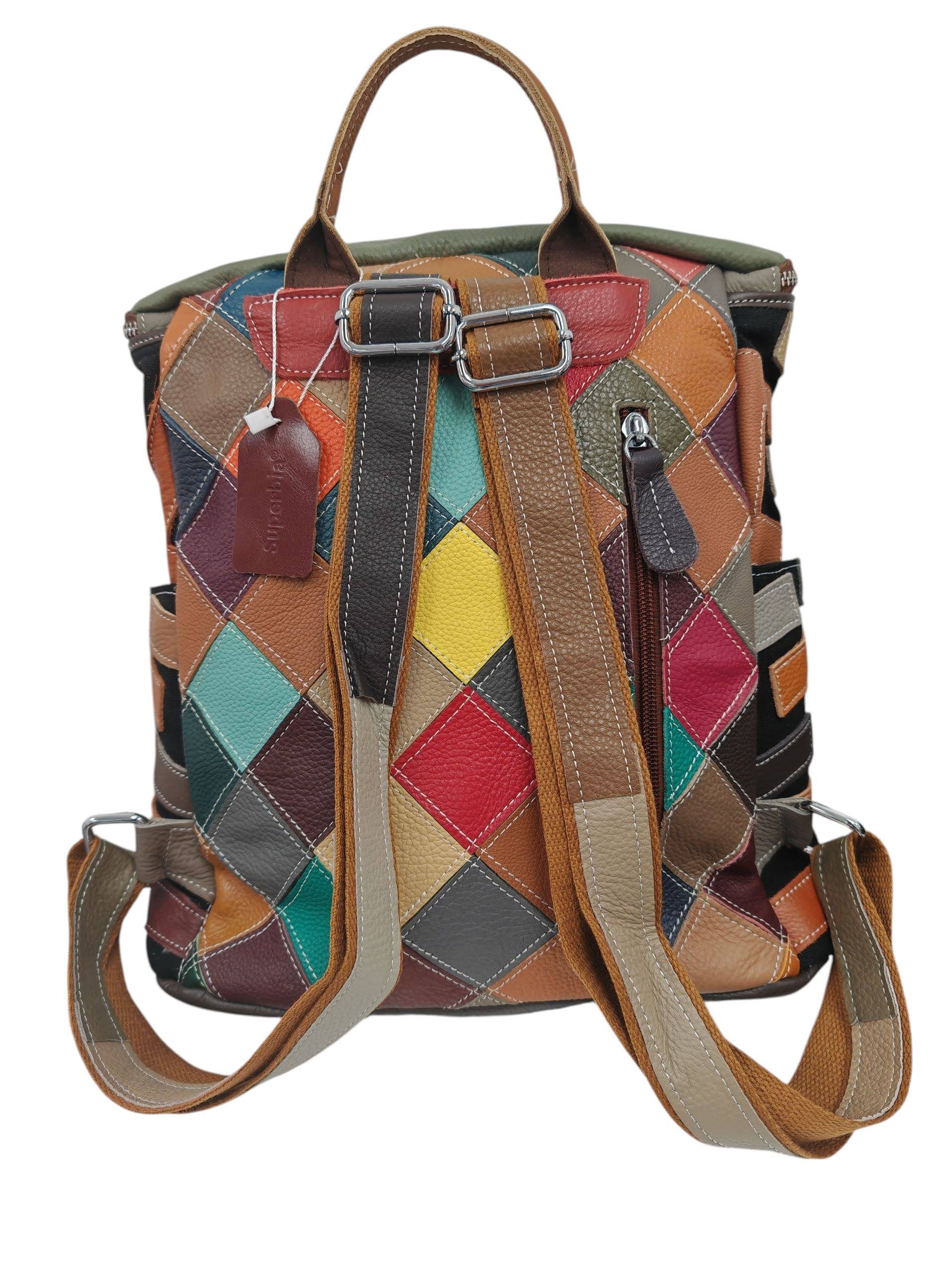 Superbia - Wholesale Backpack - Women's - Hand Made Real Leather Multicolor Patchwork Backpack Bag1