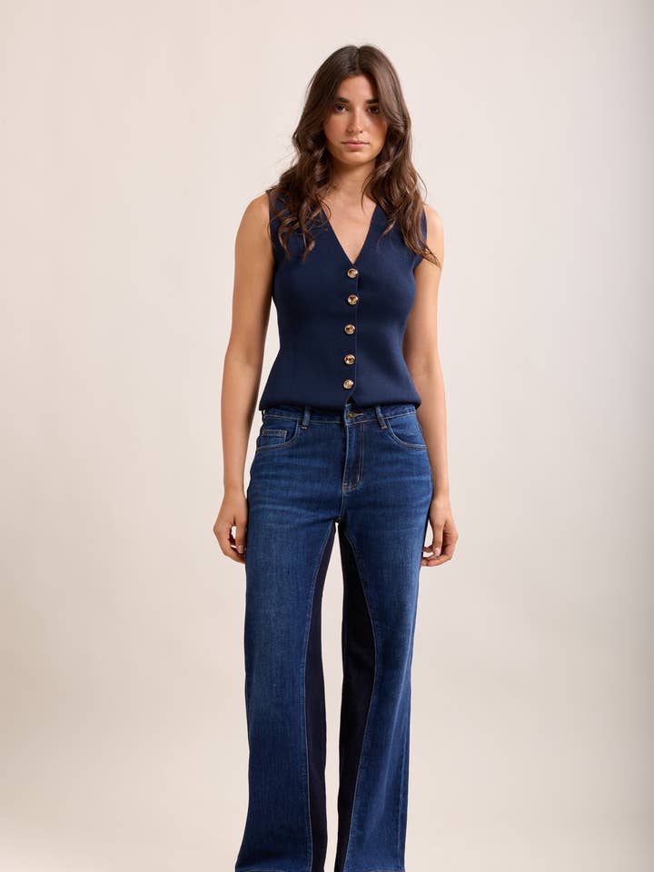 Toxik3 bicolore brede stretch højtaljede jeans for engroshandel hos Toxik3