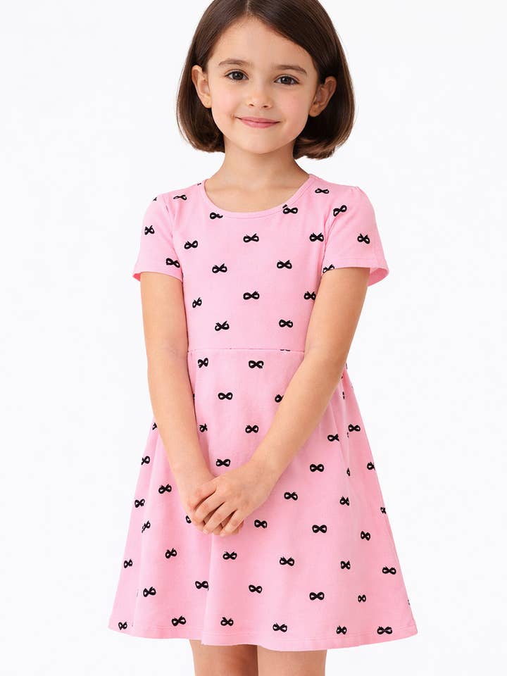 Robe patineuse à manches courtes pour fille avec motif nœuds pour la vente par Cutie Patootie Clothing