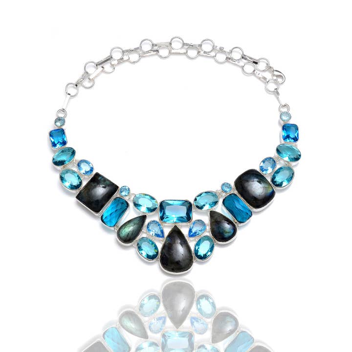 Collana in labradorite con topazio blu NK116 per la vendita all'ingrosso da parte di SARAH DESIGNS JEWELRY
