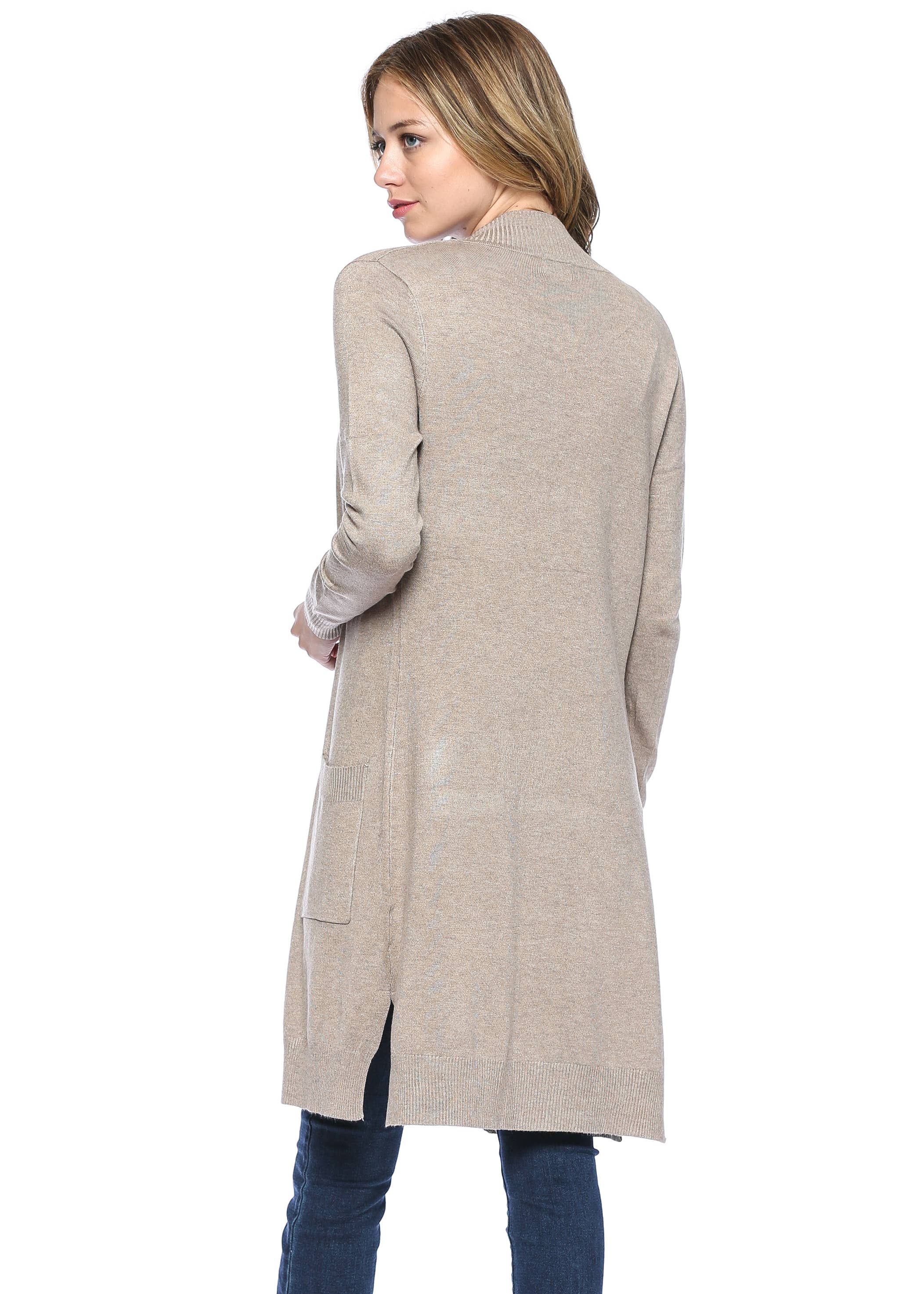 Newself Collection - Vente Cardigan – femme - Cardigan long en tricot ouvert classique à manches longues13