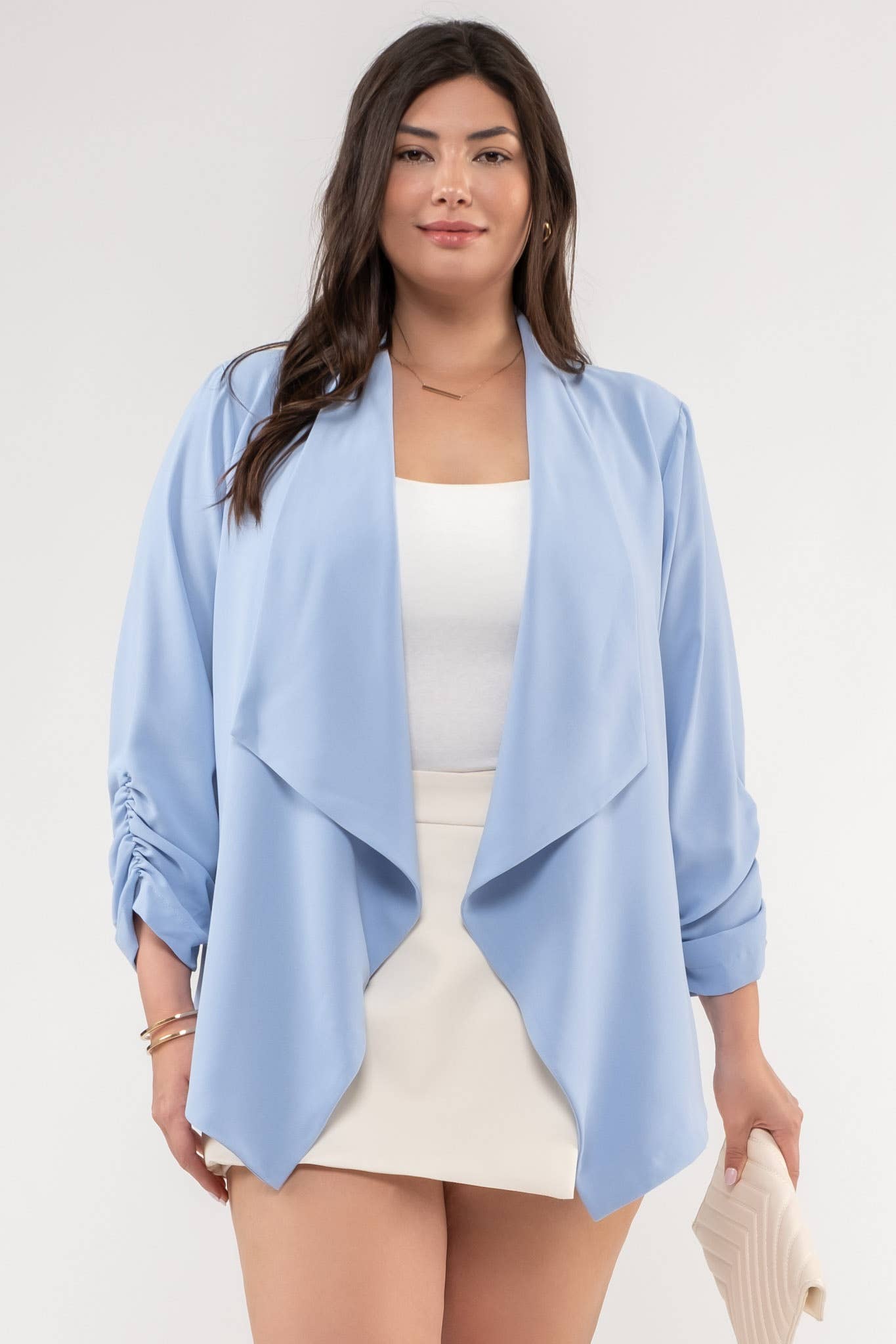 Blu Pepper – Engroshandel Blazer - Dame – Plus size blazer med 3/4 ærmer og rynkede detaljer24