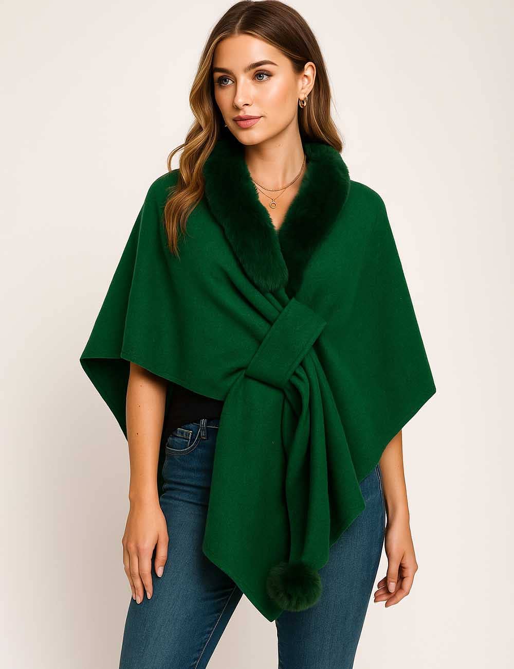 Sweetkama - Wholesale Cape - Women's - Ladies Faux Fur Collar Wool Blend Cape Cardigan Coat3