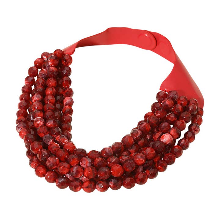 Madeline Love - Wholesale Beaded/Pearl Necklace - Marbled Faceted Acrylic Ball Beaded Multi Strand Layered Faux Leather Magnetic Necklace14